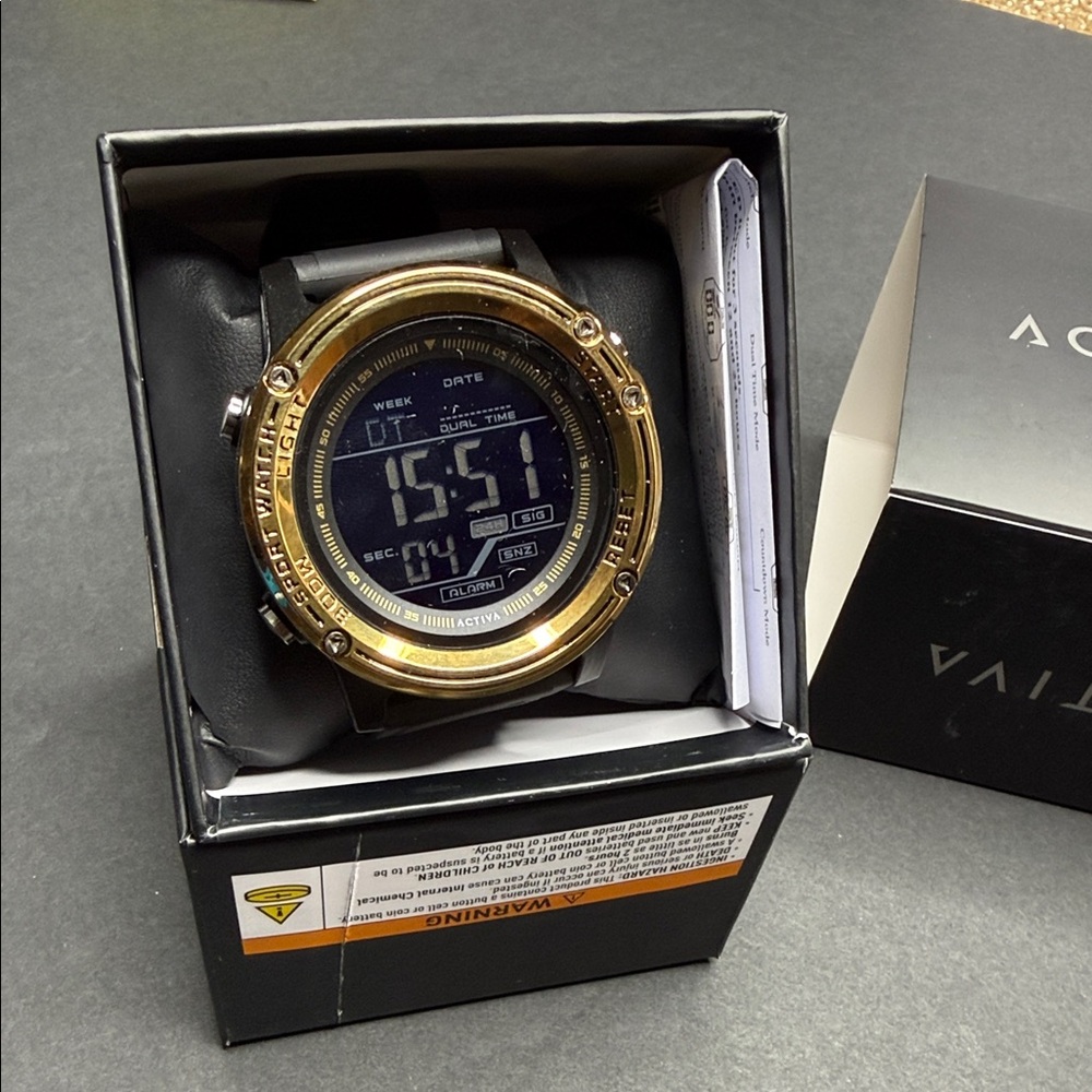 Men's Black and Gold Digital Watch